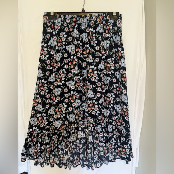 LOFT Navy Floral Skirt - Picture 1 of 3
